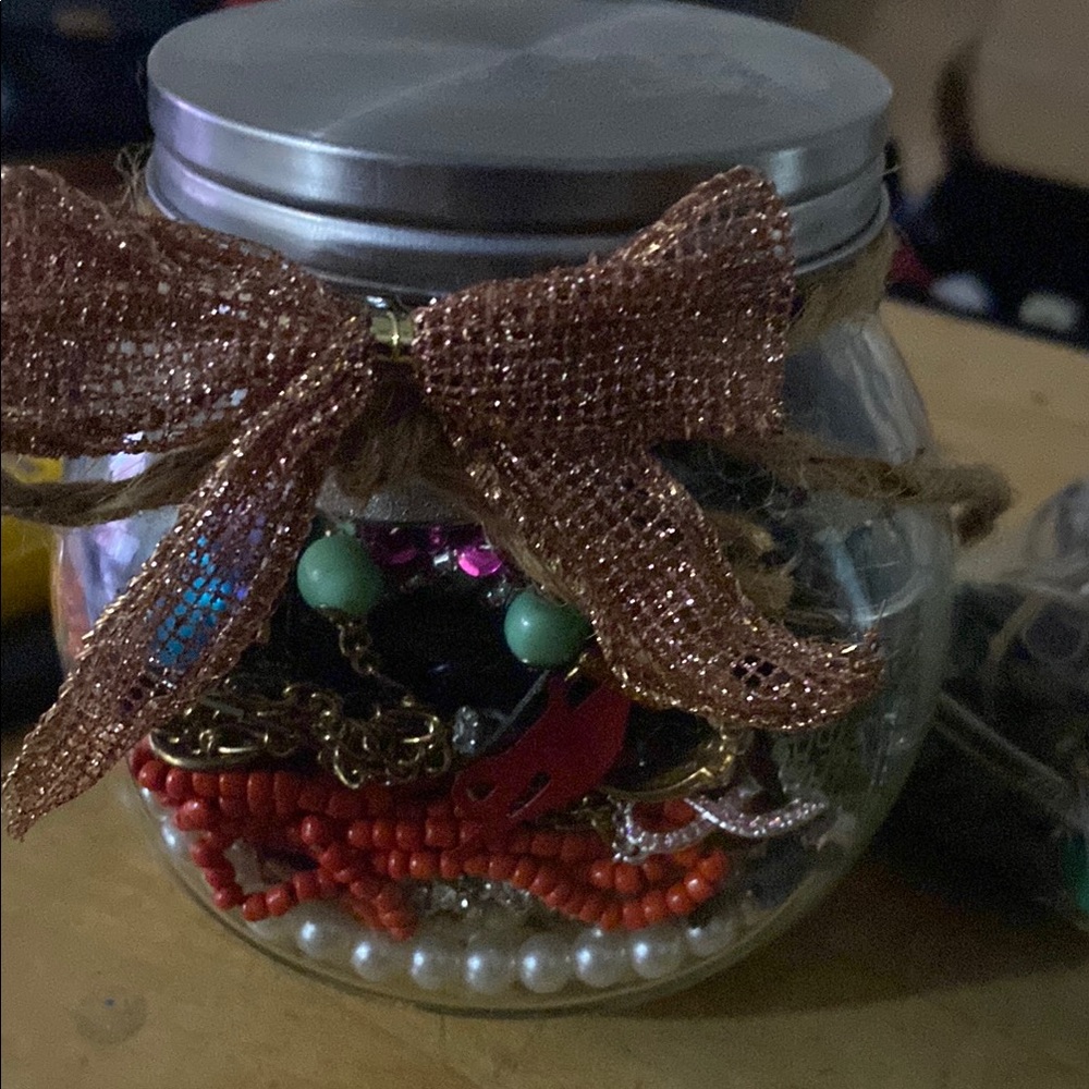 Decorative Jar with Assorted Beads and Bow